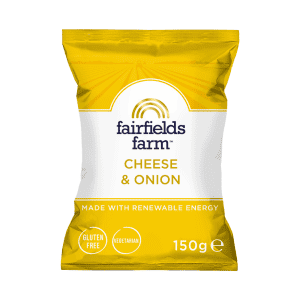 Fairfields Cheese & Onion snack pack, 150g, gluten-free, vegetarian.